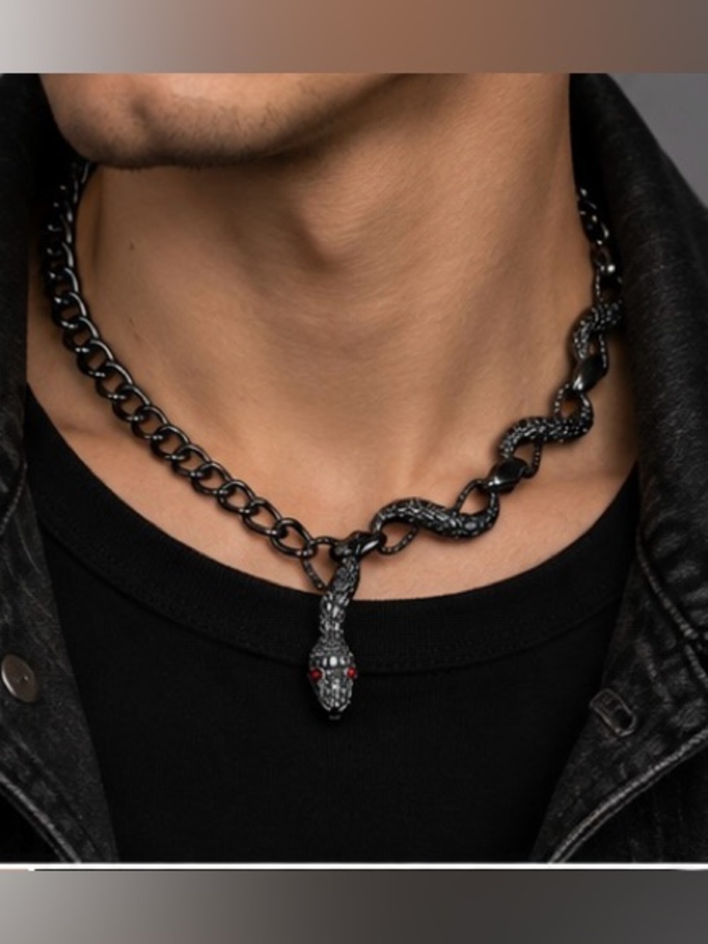 Black Snake Statement  Unisex Necklace with Red Eyes- Gothic Punk Chain Choker